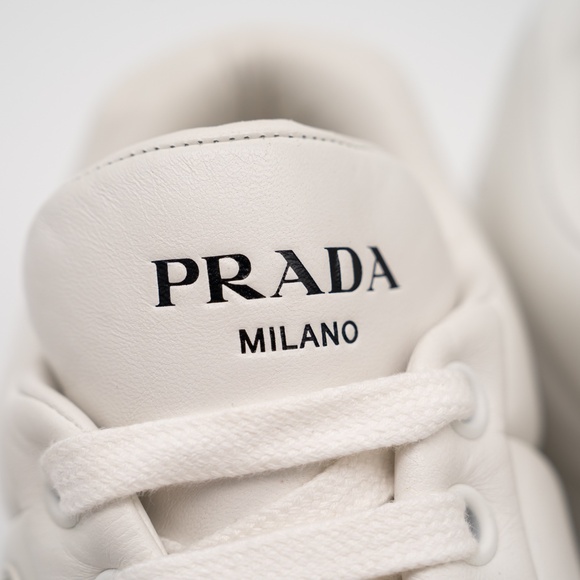 size 40eu 10 US Prada Triangle Logo Padded Sneakers White Leather Triangle - Picture 8 of 15